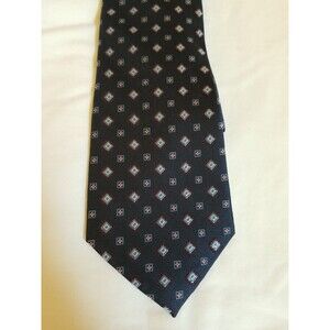 LANDS END MEN'S NAVY PRINT 100% SILK TIE. 60" LONG